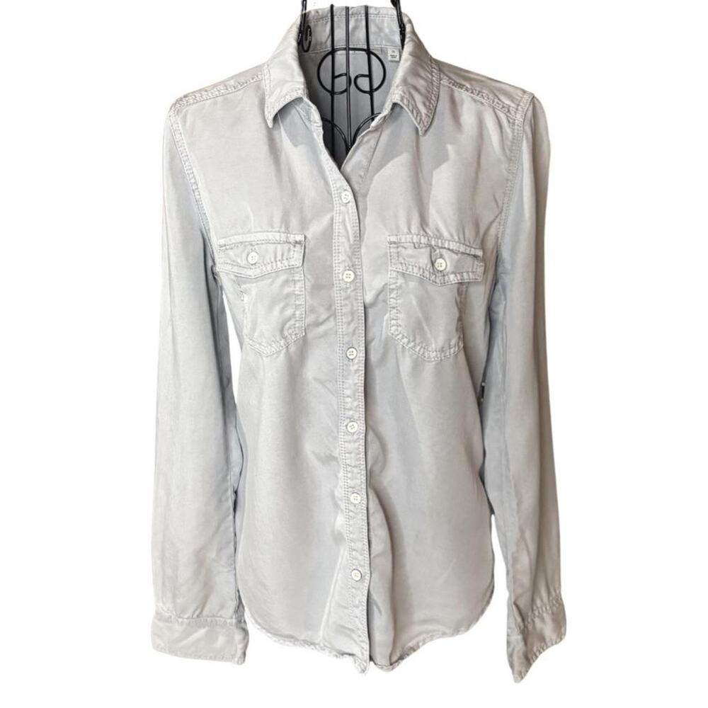 Halogen Tencel Lyocell Button Down Shirt XS Gray Soft Utility Utility Pocket Top